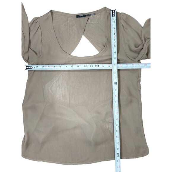 Poetry Size M Sheer Beige Open Back Blouse With Tie Waist & 3/4 Sleeves Womens - Picture 5 of 10